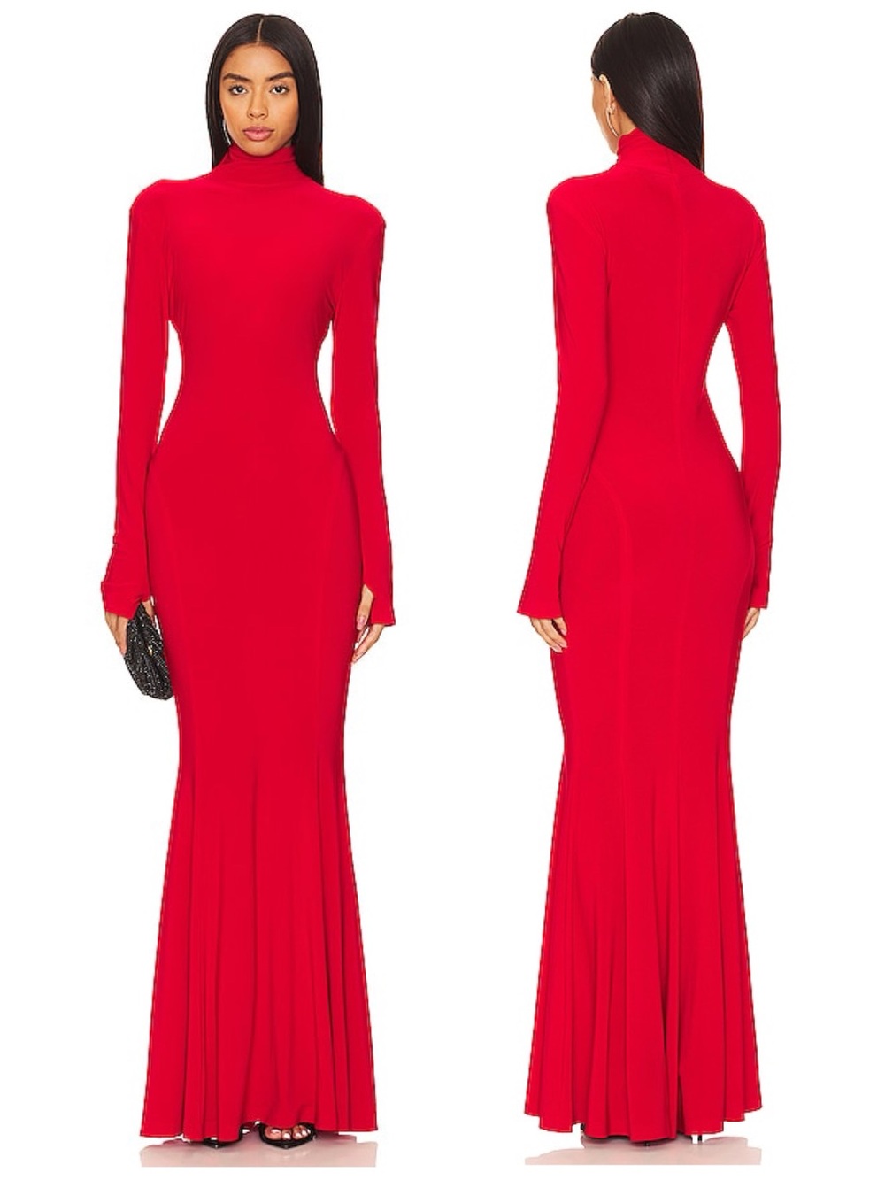 Norma Kamali Turtle Fishtail Long Sleeve Maxi Gown in Tiger Red Women’s Medium